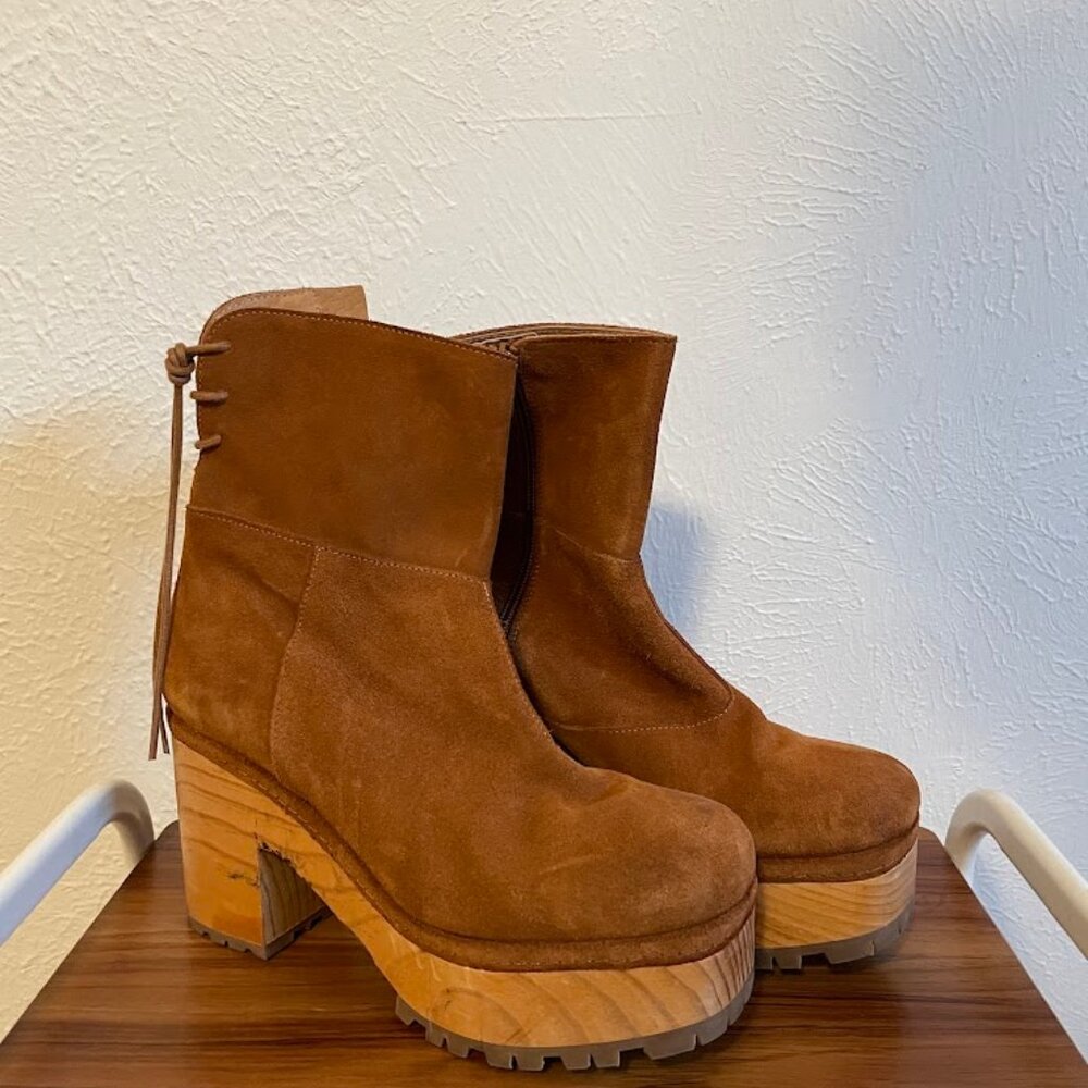 Free People Kenna Suede Brown Platform Clog Boots Size 39